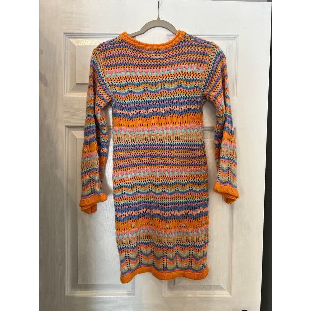 Princess Polly Mini Dress Polyester Open Knit Crochet Boho Orange Multi US 6 - Picture 2 of 9